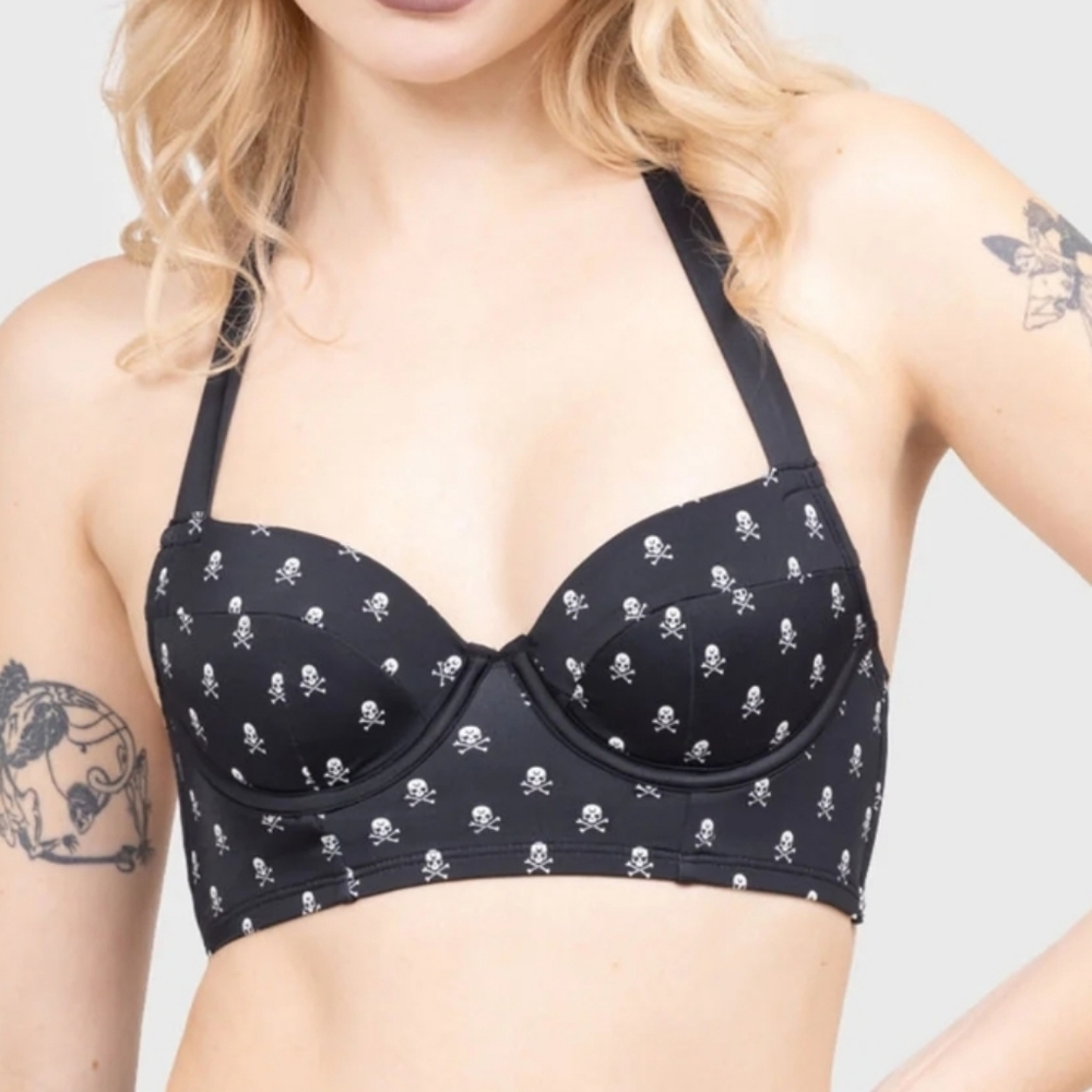 Killstar Black Skull Print Bra
